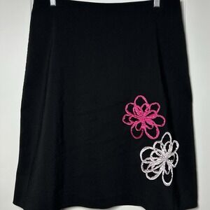 Speechless Black Pink Flower Appliqué A-Line Midi Skirt Y2K Soft Girl Style